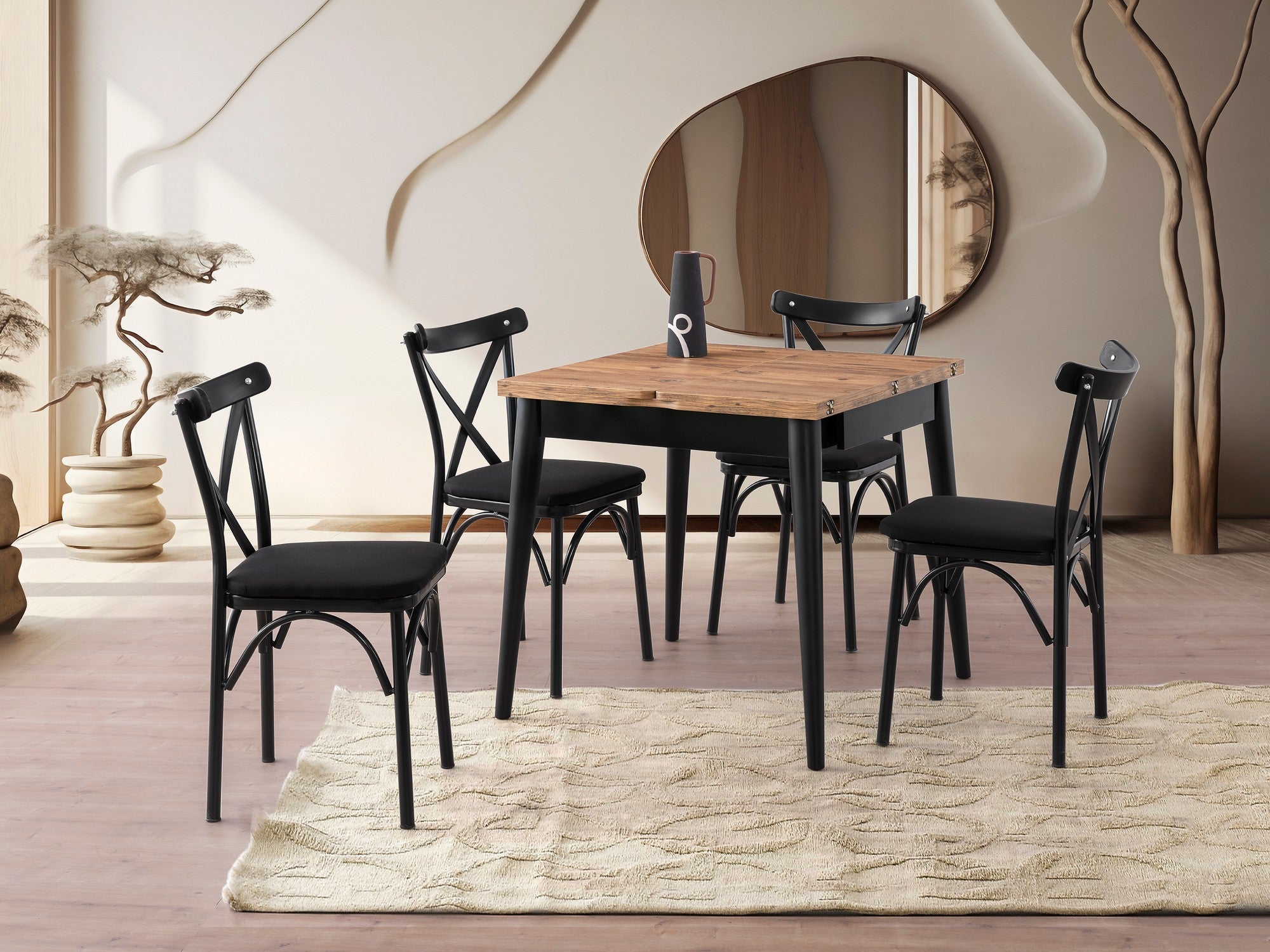 Mesa de Jantar Extensível, Pinho Atlântico, 80 x 80 cm (Extendida 160 cm) | Painel de Partículas 100% Revestido com Melamina, Pés de Plástico | Elegante e Funcional para Espaços de Jantar Modernos