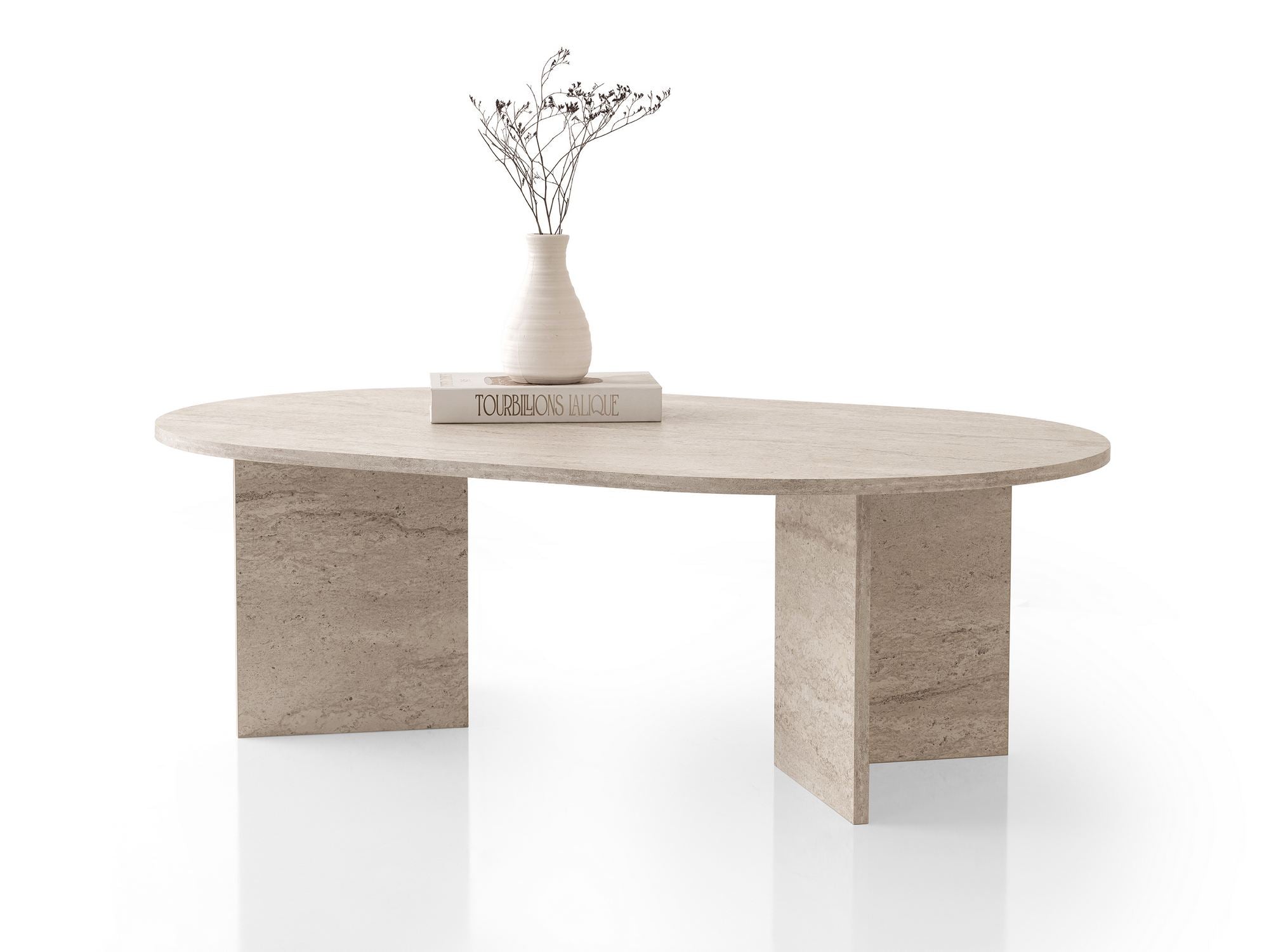 Mesa de Centro Elegante, Cor Travertino, 128 x 42 x 80 cm | Painel de Partículas 100% Revestido com Melamina, 18 mm de Espessura | Pés de Painel de Partículas Duráveis, Capacidade de 100 kg