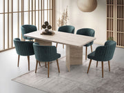 Mesa de Jantar Elegante, 180 cm x 90 cm x 77 cm, Cor Travertino | Painel de Partículas 100% Revestido em Melamina, 18 mm de Espessura | Pés de Painel de Partículas Resistente, Capacidade de 100 kg