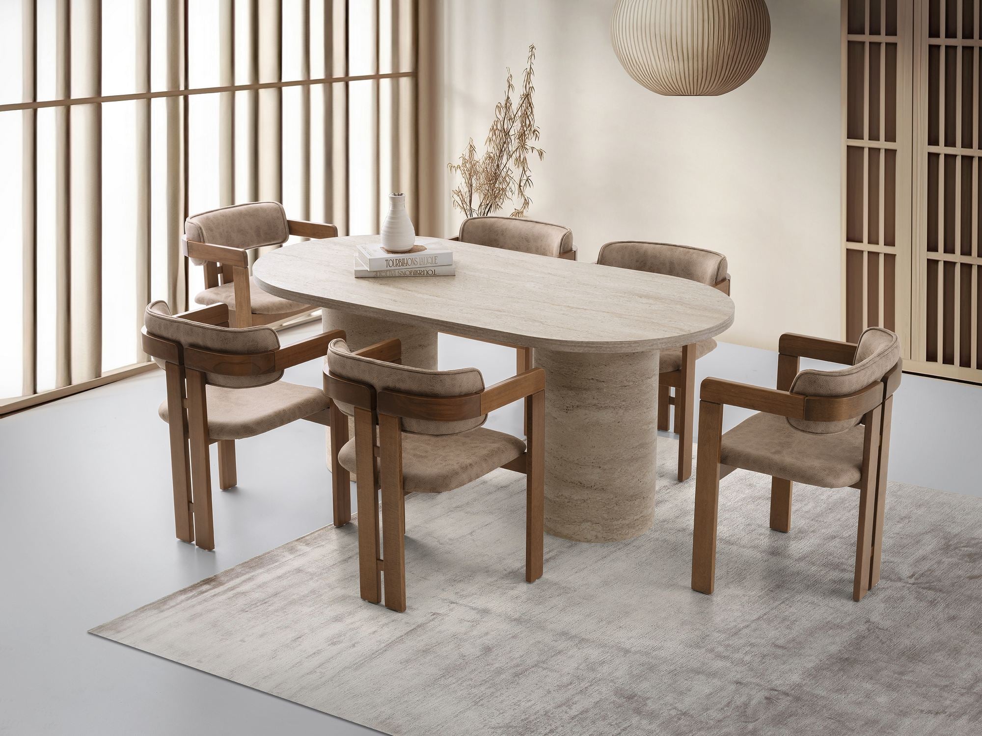 Mesa de Jantar Elegante, 180 cm x 90 cm x 77 cm, Cor Travertino | Painel de Partículas 100% Revestido em Melamina, 18 mm de Espessura | Pés de Painel de Partículas Resistente, Capacidade de 100 kg
