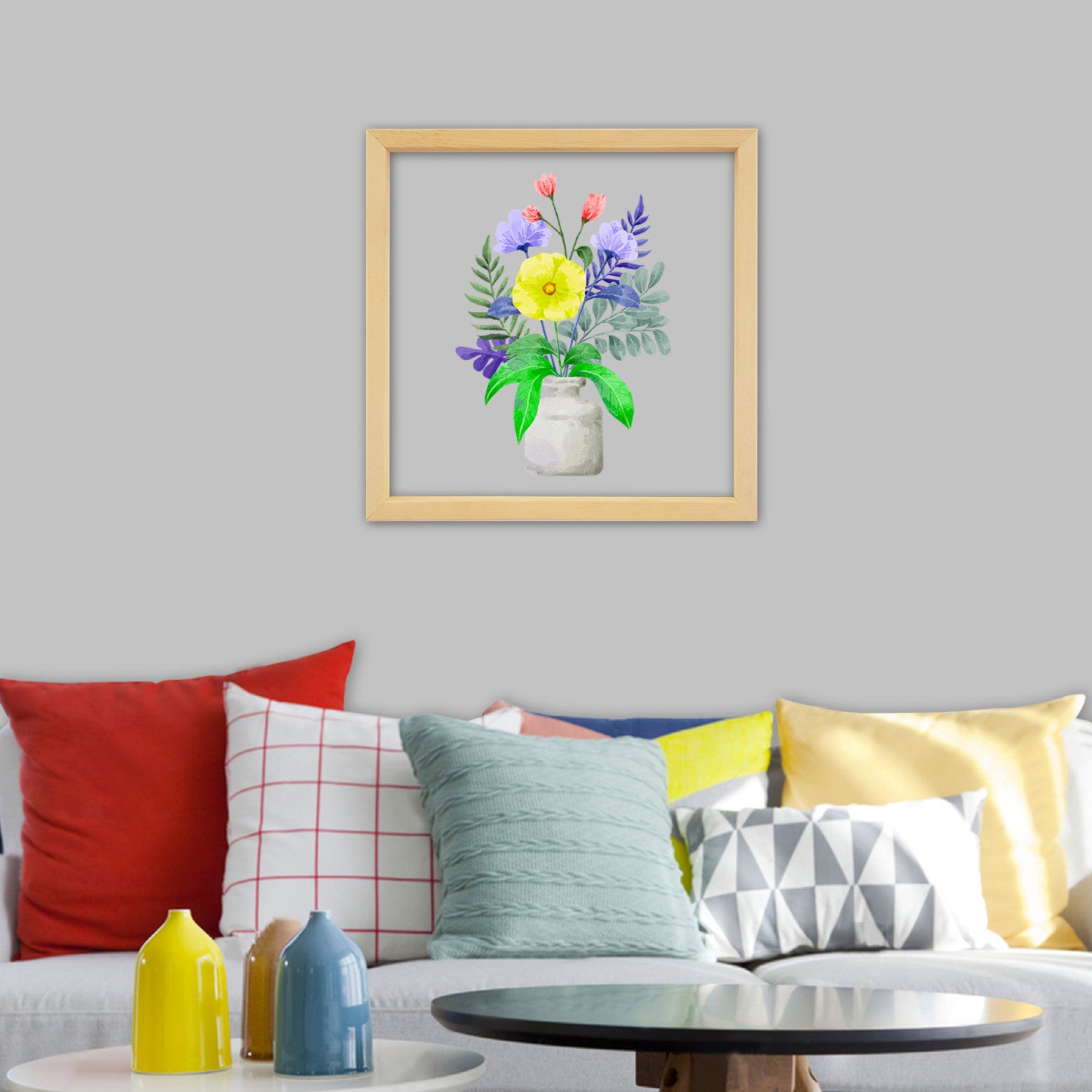 Quadro Decorativo Multicolor CAM02 - Impressão Digital UV em Vidro 3mm com Moldura de Madeira 32x32cm