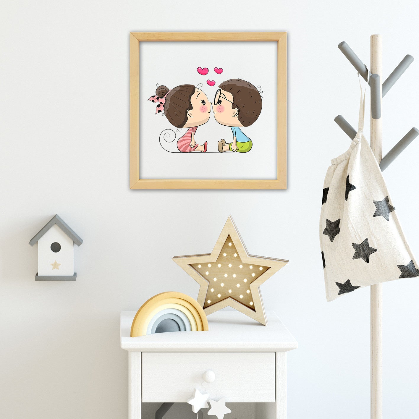 Quadro Decorativo Multicolor com Moldura de Madeira - Impressão Digital UV em Vidro 32x32cm