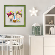 Quadro Decorativo Multicolor com Moldura de Madeira 32x32cm - Impressão Digital UV em Vidro 3mm