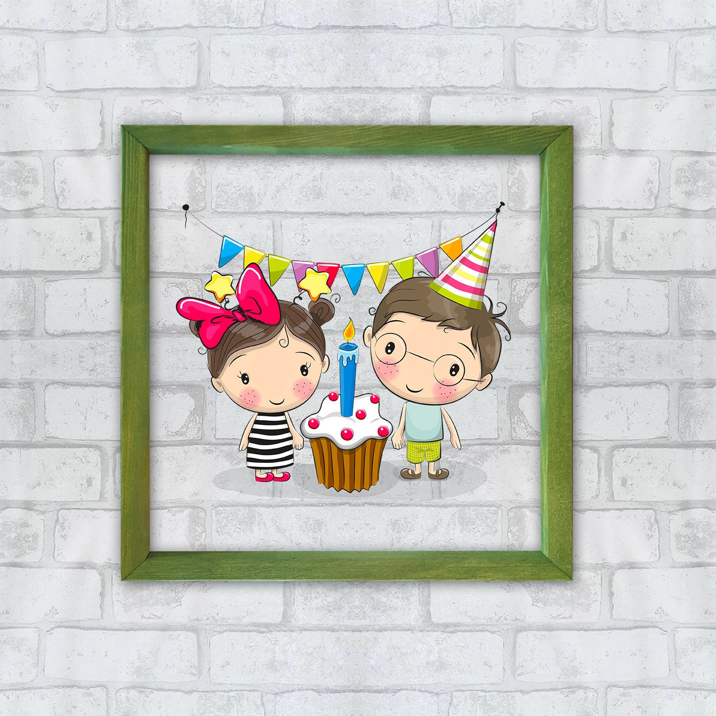 Quadro Decorativo Multicolor com Moldura de Madeira 32x32cm - Impressão Digital UV em Vidro 3mm