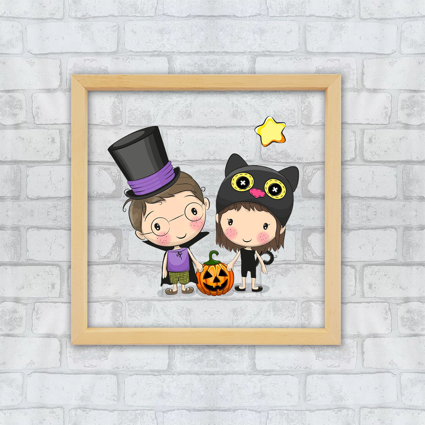 Quadro Decorativo Multicolor com Moldura de Madeira - Impressão Digital UV em Vidro 32x32cm