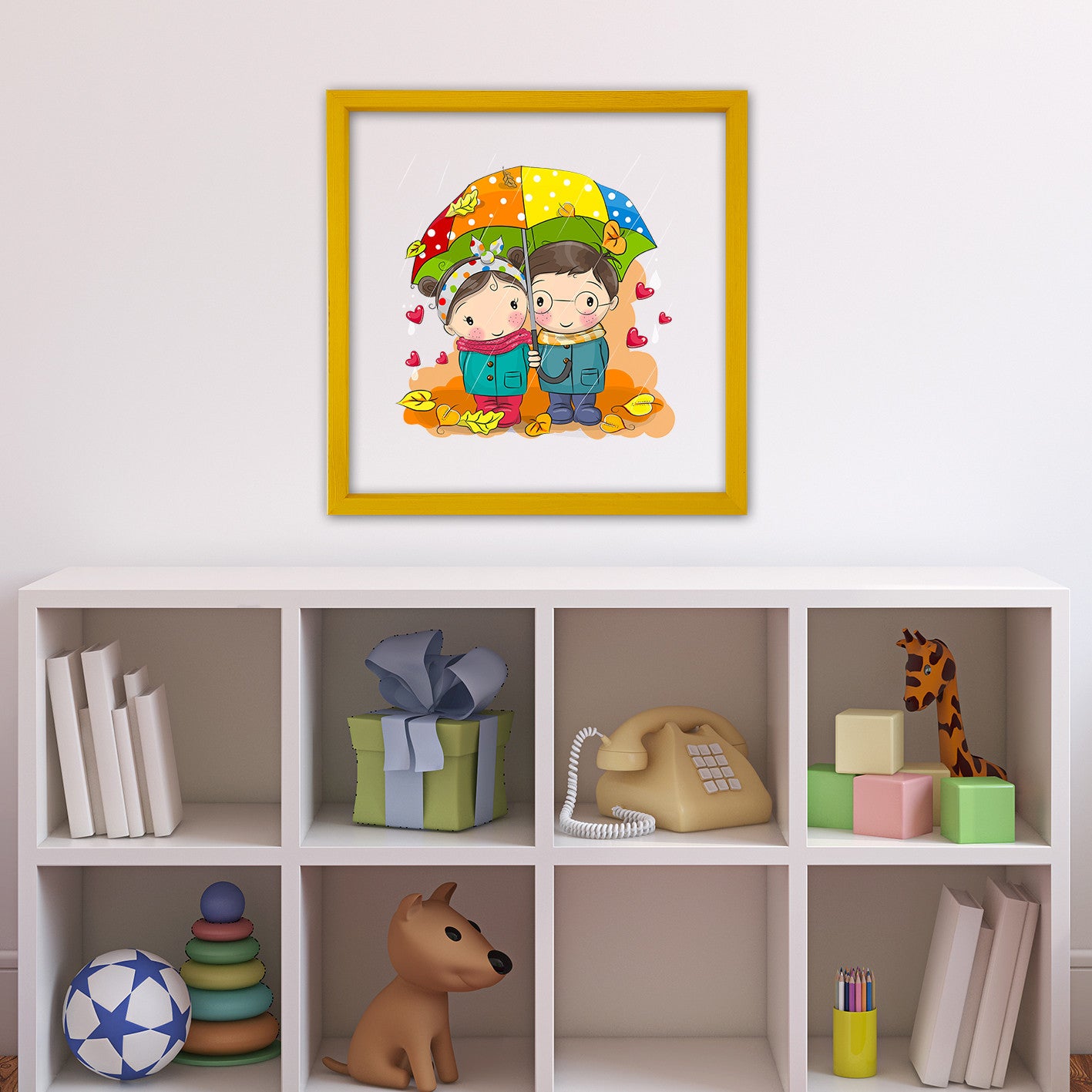 Quadro Decorativo Multicolor com Moldura de Madeira 32x32cm - Impressão Digital UV em Vidro 3mm
