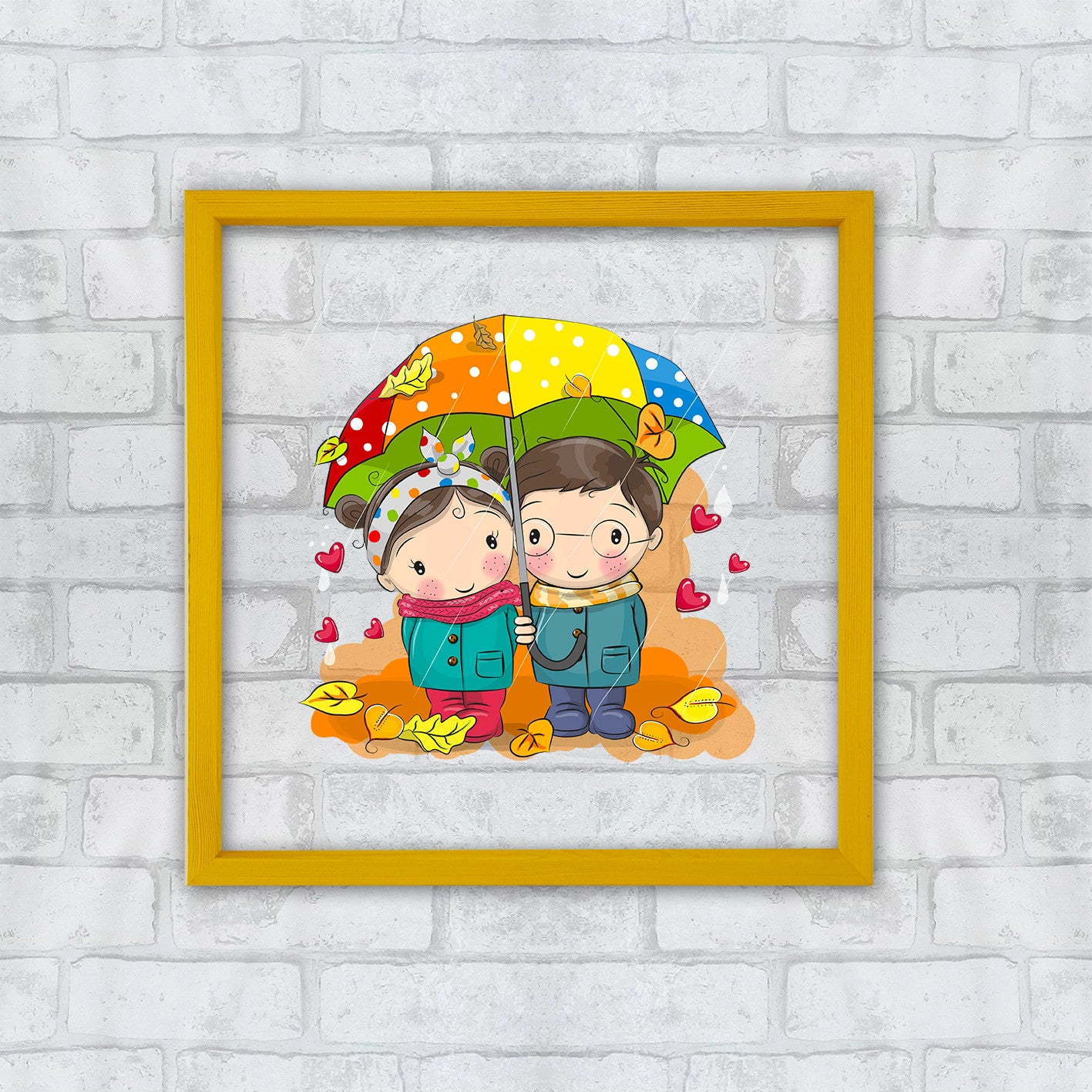 Quadro Decorativo Multicolor com Moldura de Madeira 32x32cm - Impressão Digital UV em Vidro 3mm