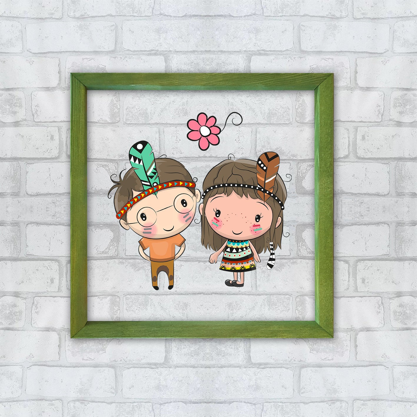 Quadro Decorativo Multicolor com Moldura de Madeira 32x32cm - Impressão Digital UV em Vidro 3mm