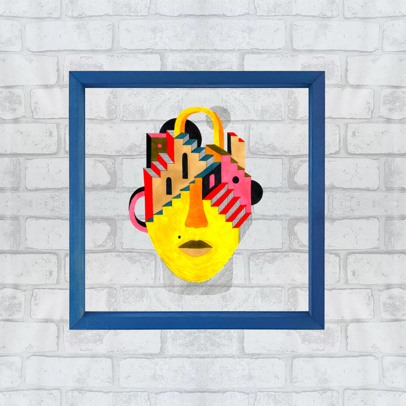 Quadro Decorativo Multicolor com Moldura de Madeira - Impressão Digital UV em Vidro 32x32cm