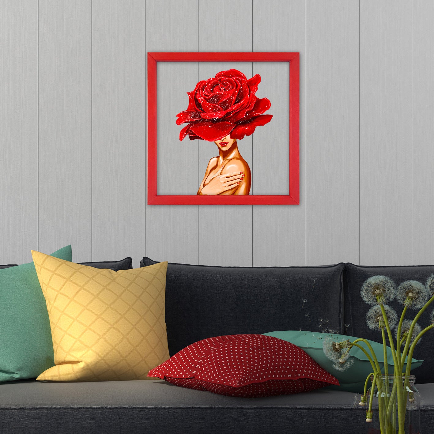 Quadro Decorativo Multicolor com Moldura de Madeira - Impressão Digital UV em Vidro 32x32cm