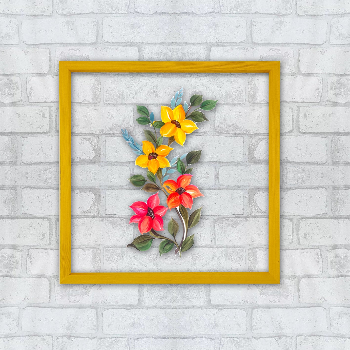 Arte Decorativa Emoldurada Multicolor 32x32cm - Impressão Digital UV em Vidro com Moldura de Madeira