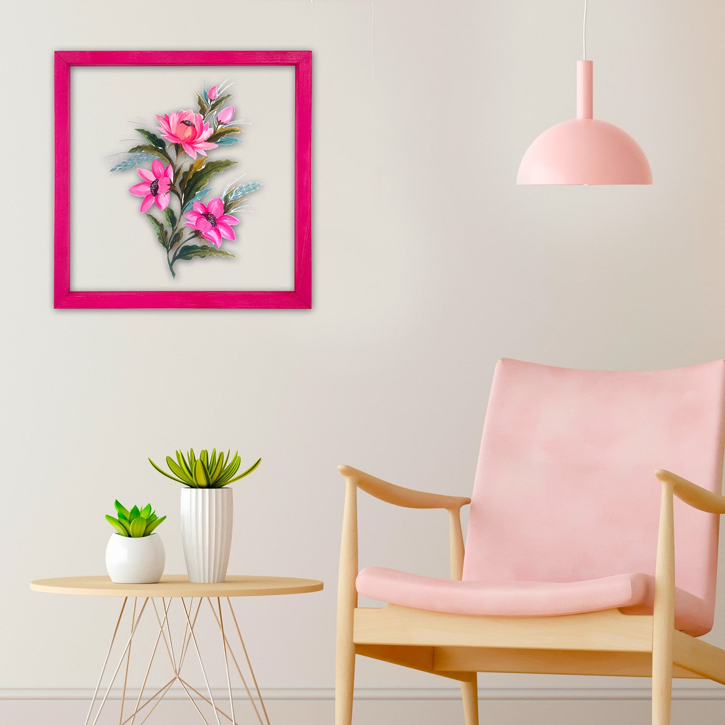 Quadro Decorativo Multicolor com Moldura de Madeira - Impressão Digital UV em Vidro 32x32cm