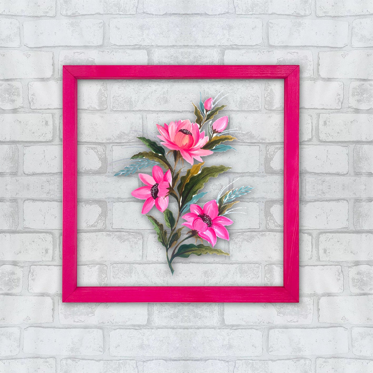 Quadro Decorativo Multicolor com Moldura de Madeira - Impressão Digital UV em Vidro 32x32cm