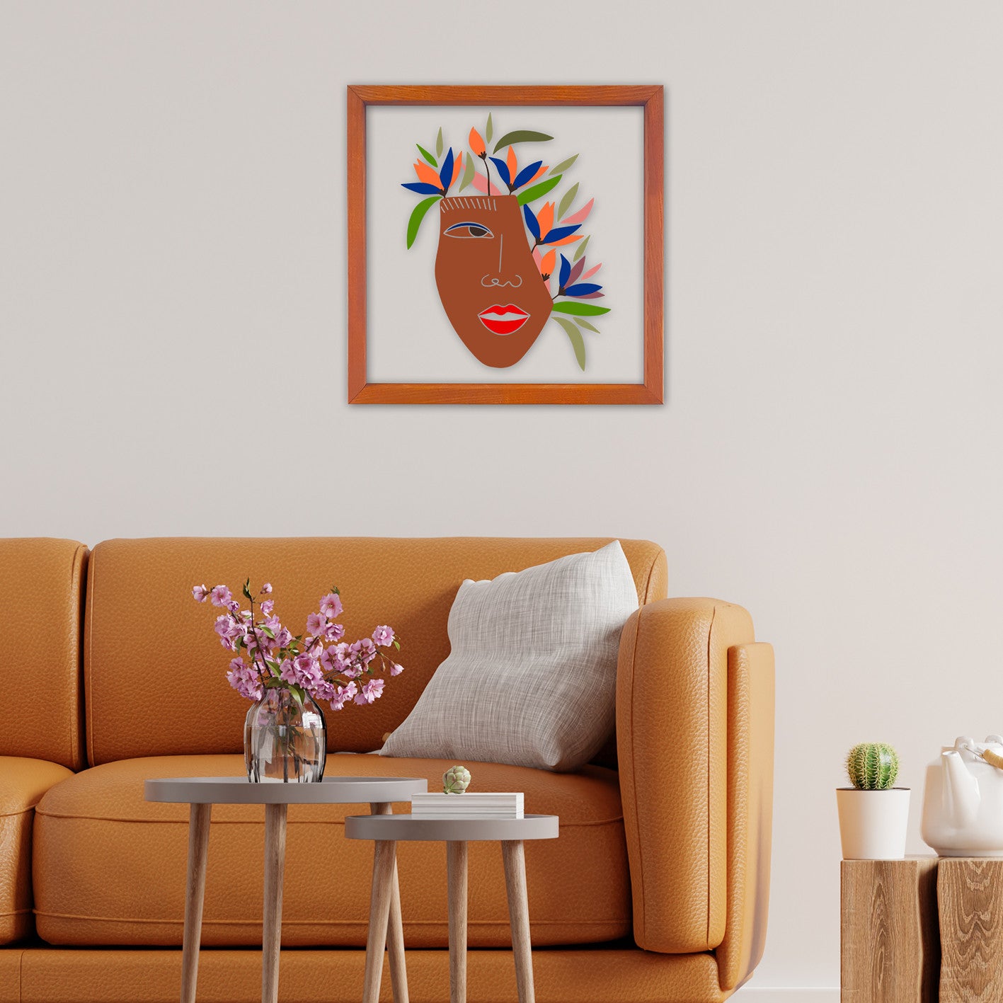 Quadro Decorativo Multicolor com Moldura de Madeira 32x32cm - Impressão Digital UV em Vidro 3mm