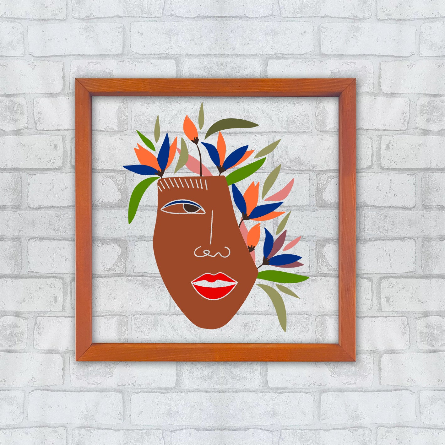 Quadro Decorativo Multicolor com Moldura de Madeira 32x32cm - Impressão Digital UV em Vidro 3mm