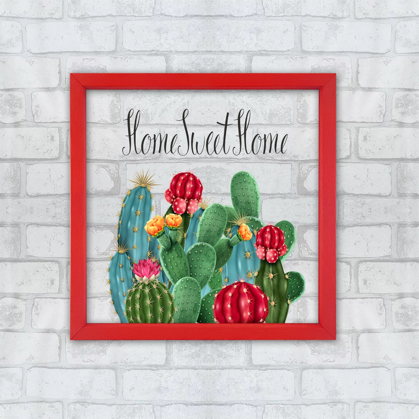 Quadro Decorativo Emoldurado CAM1911 Multicolor 32x32cm - Impressão Digital UV em Vidro 3mm com Moldura de Madeira