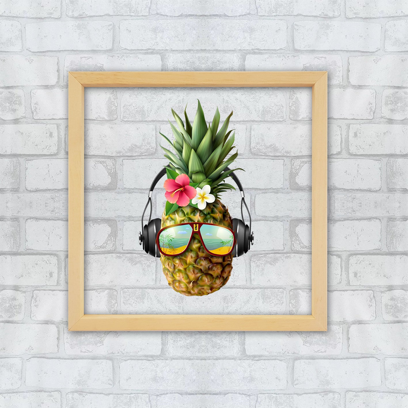 Arte Decorativa Emoldurada Multicolor 32x32cm - Impressão Digital UV em Vidro com Moldura de Madeira