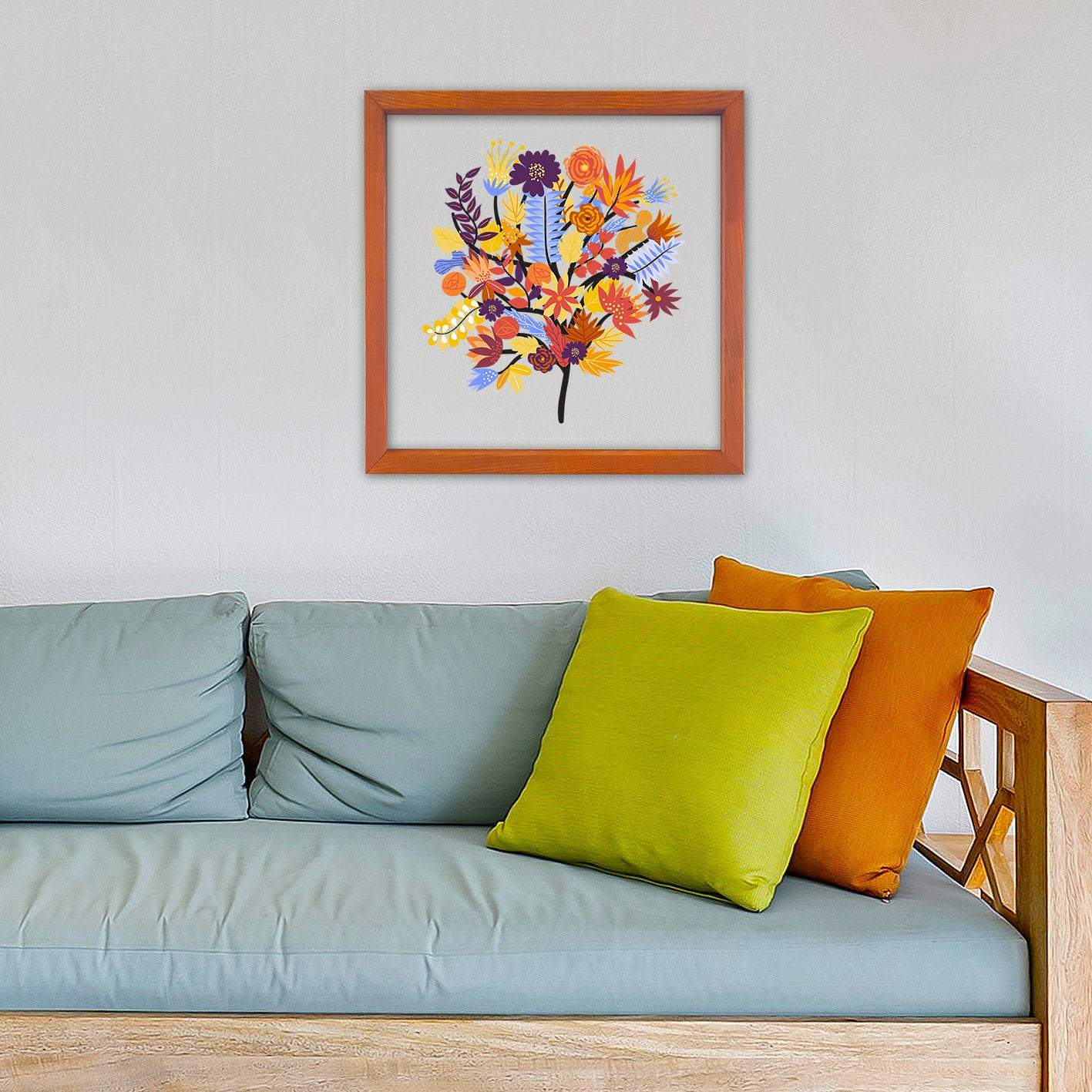 Quadro Decorativo Multicolor com Moldura de Madeira - Impressão Digital UV em Vidro 32x32cm