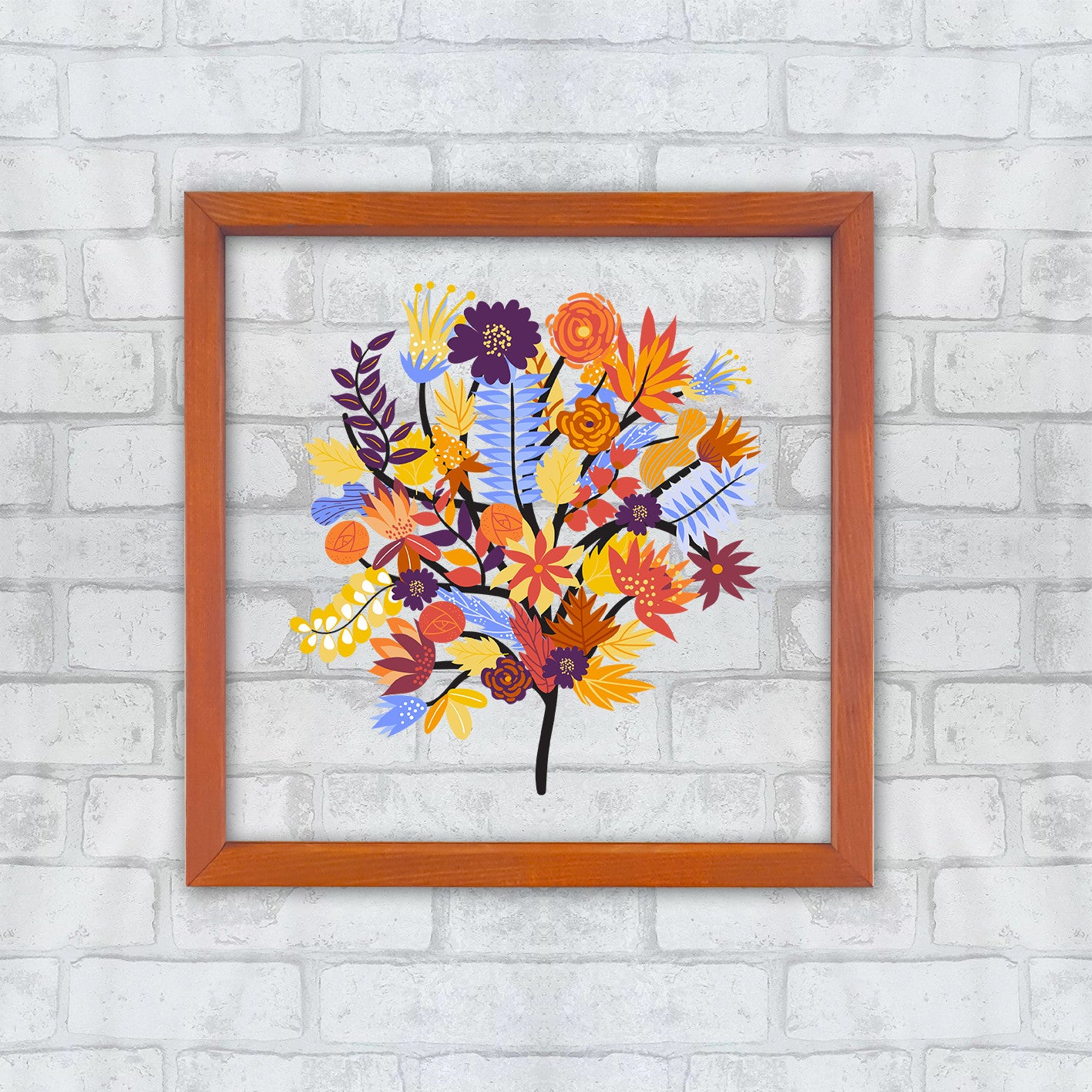 Quadro Decorativo Multicolor com Moldura de Madeira - Impressão Digital UV em Vidro 32x32cm