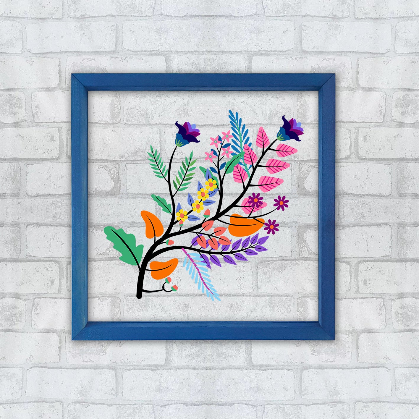 Quadro Decorativo Multicolor com Moldura de Madeira 32x32cm - Impressão Digital UV em Vidro 3mm