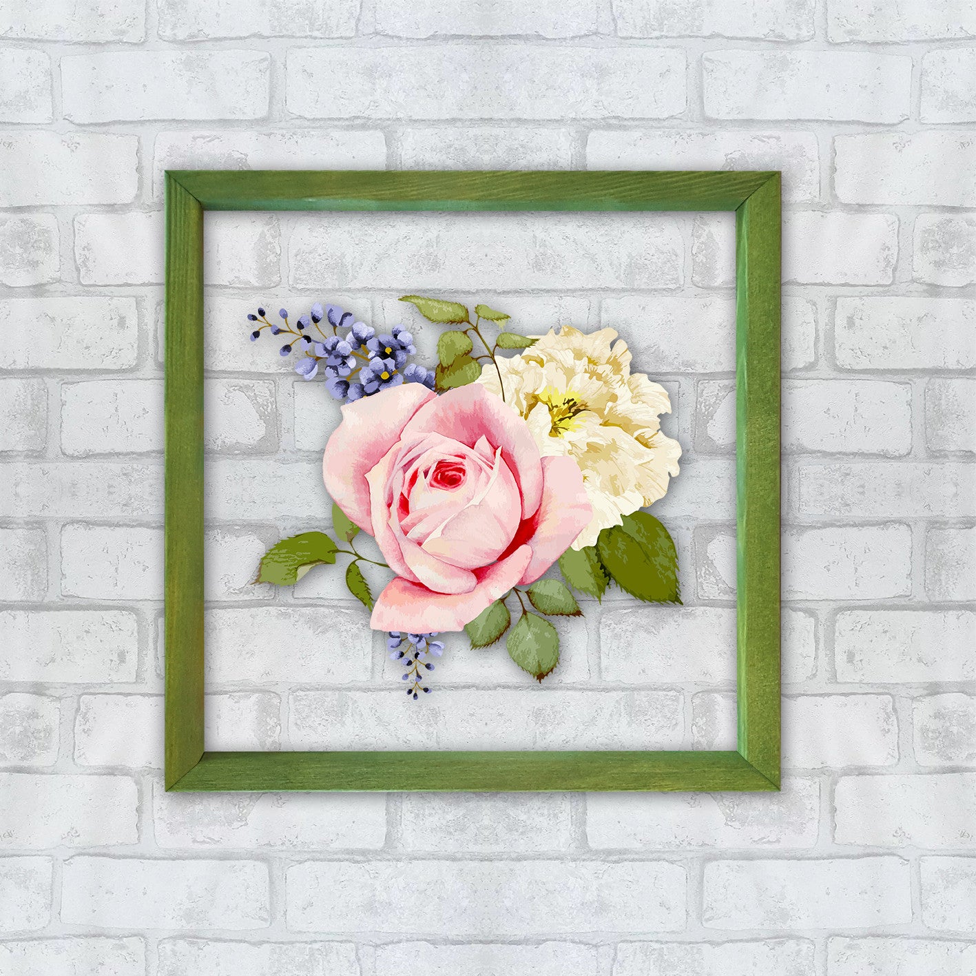 Quadro Decorativo Multicolor com Moldura de Madeira 32x32cm - Impressão Digital UV em Vidro 3mm