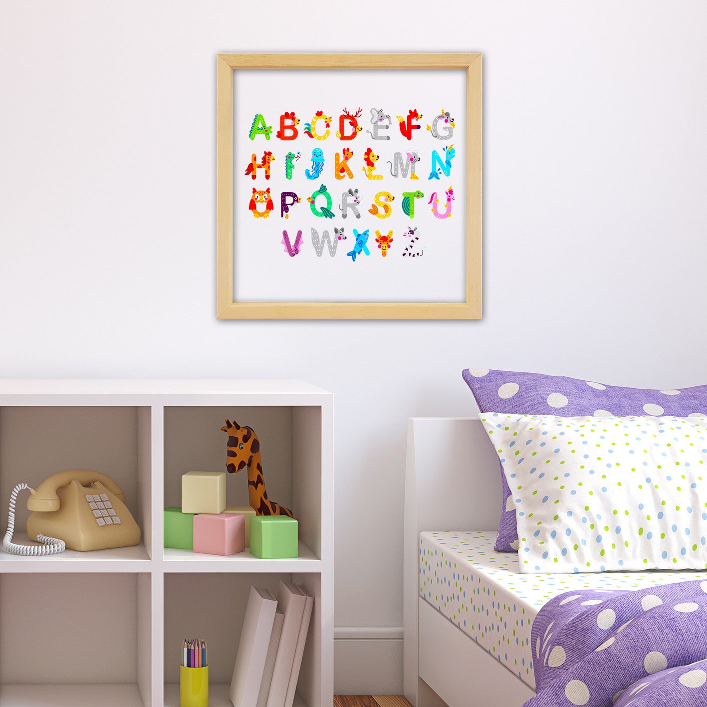 Quadro Decorativo Multicolor com Moldura de Madeira 32x32cm - Impressão Digital UV em Vidro 3mm