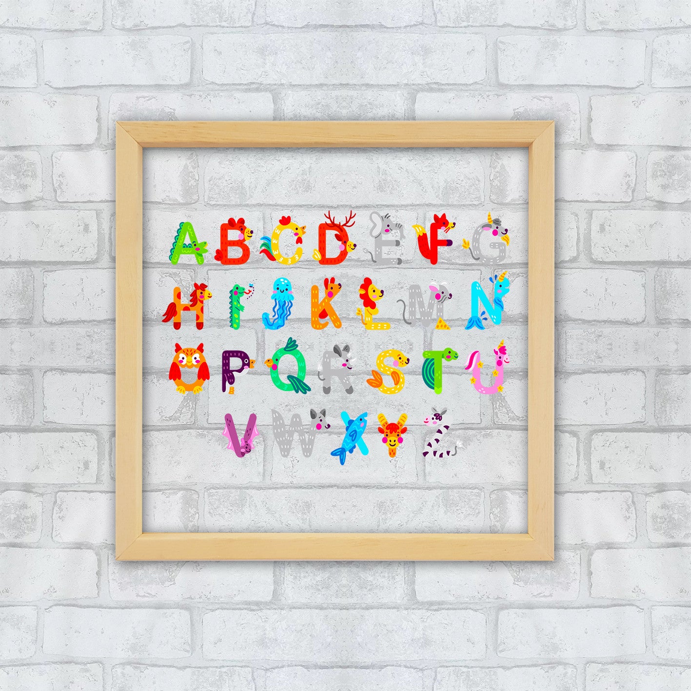 Quadro Decorativo Multicolor com Moldura de Madeira 32x32cm - Impressão Digital UV em Vidro 3mm