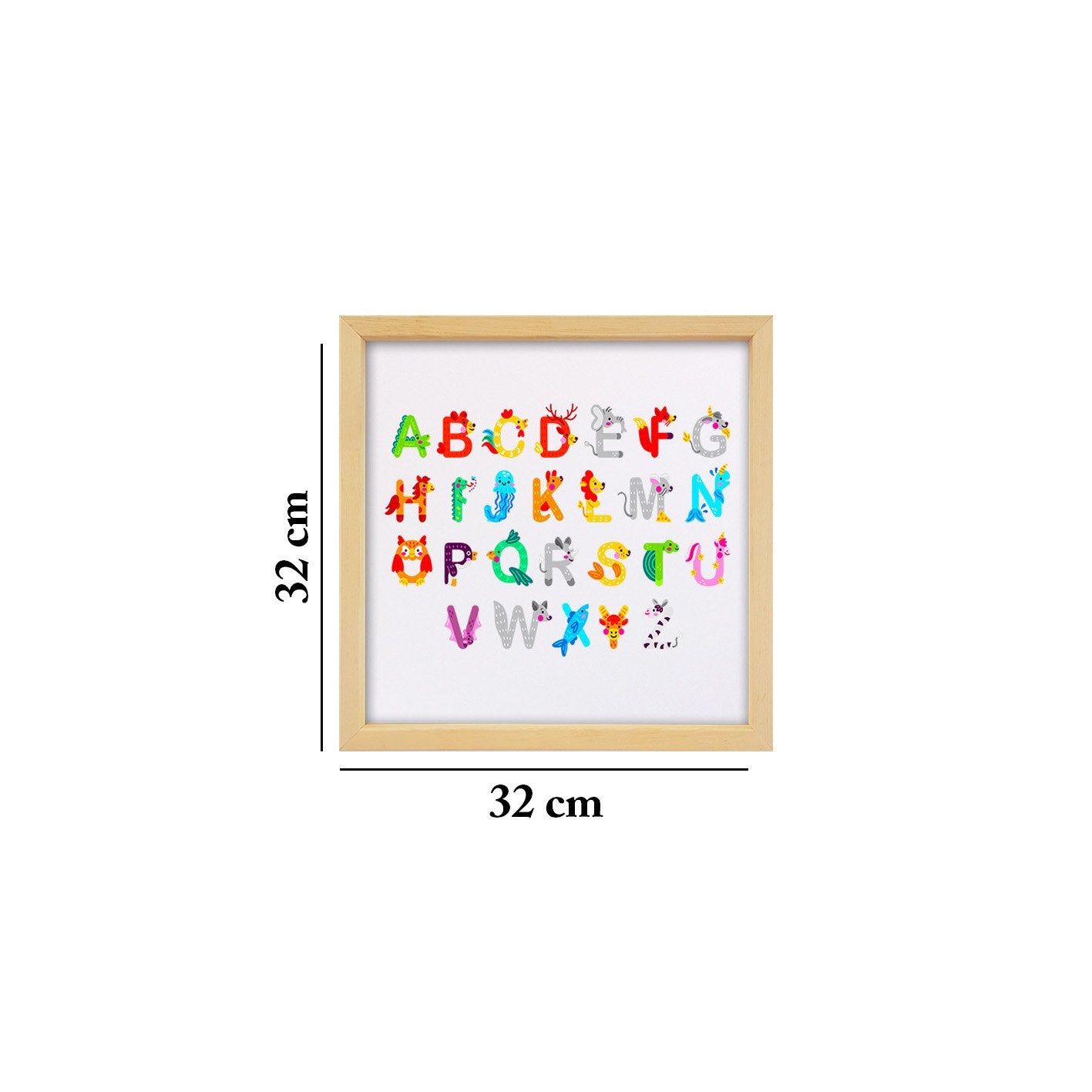 Quadro Decorativo Multicolor com Moldura de Madeira 32x32cm - Impressão Digital UV em Vidro 3mm