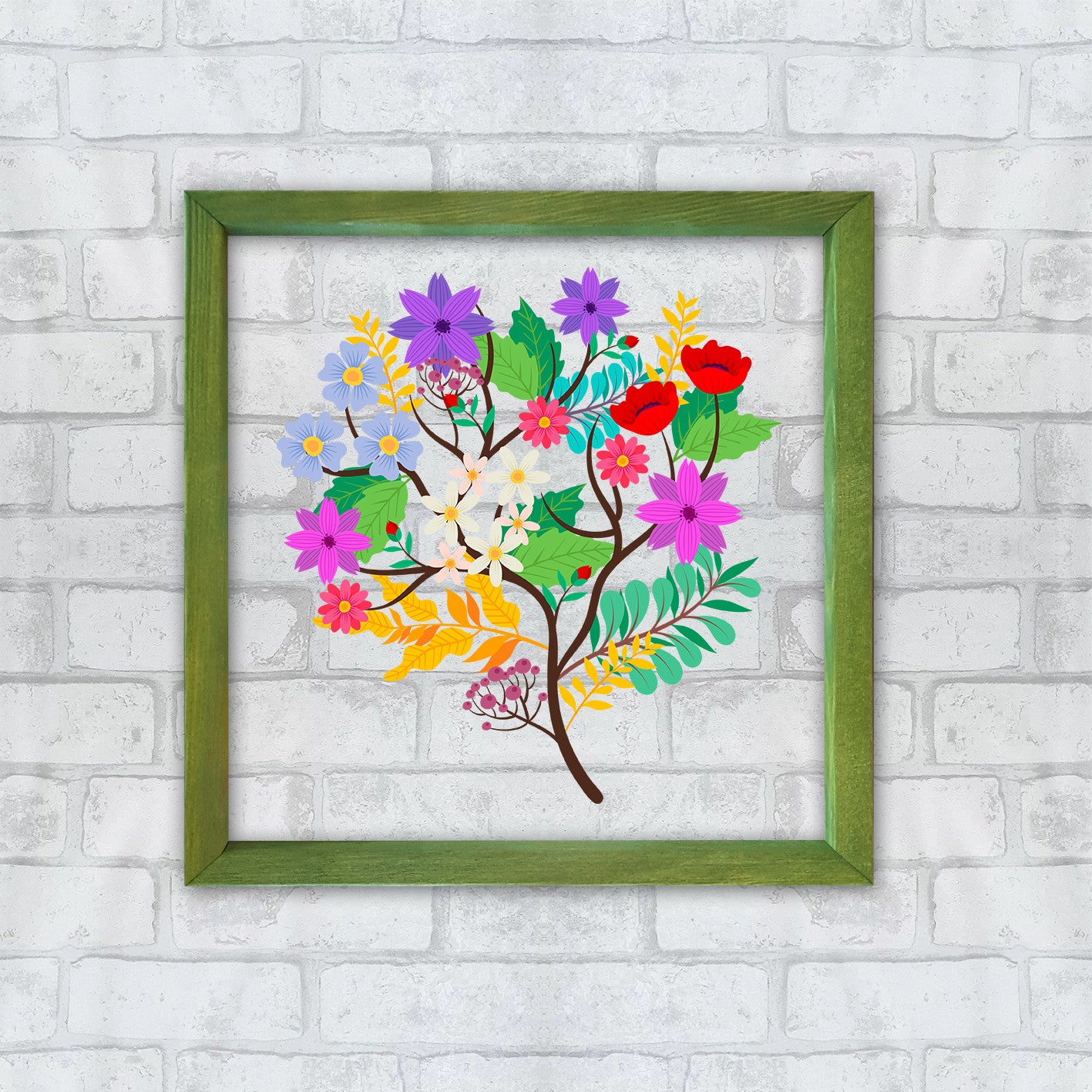 Quadro Decorativo Multicolor com Moldura de Madeira - Impressão Digital UV em Vidro 32x32cm