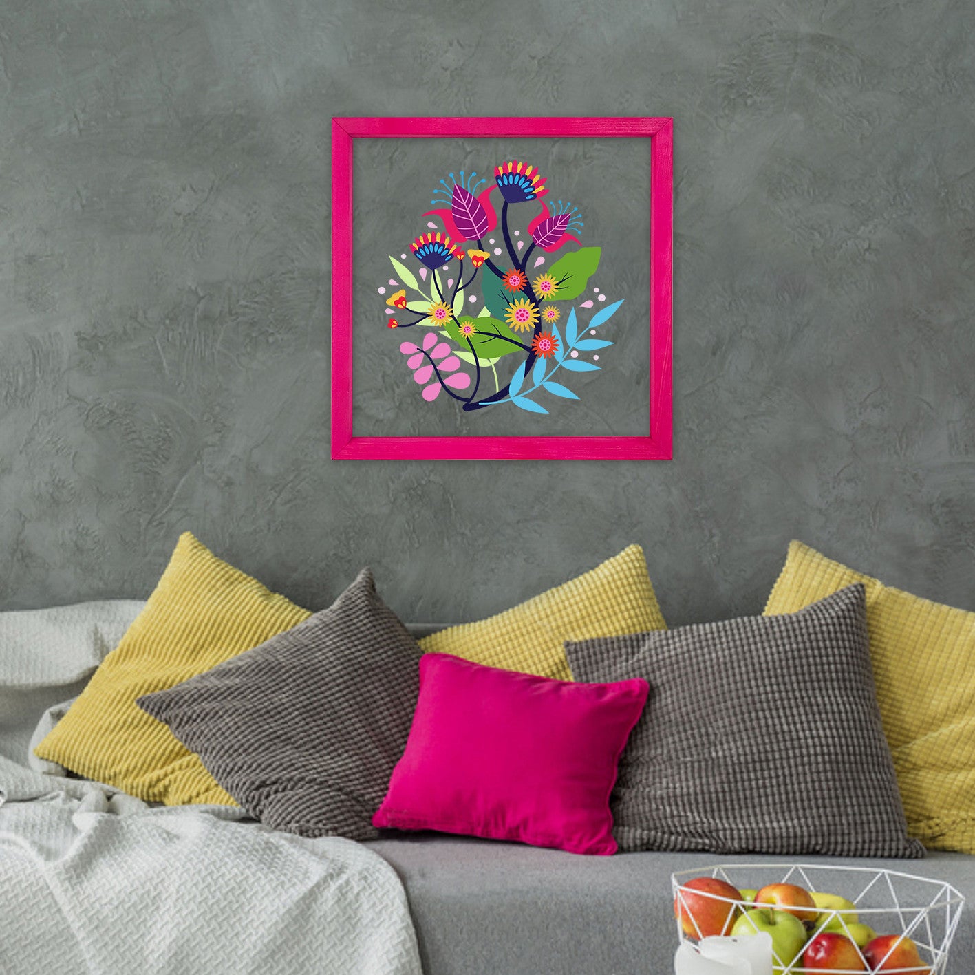 Quadro Decorativo Multicolor com Moldura de Madeira - Impressão Digital UV em Vidro 32x32cm