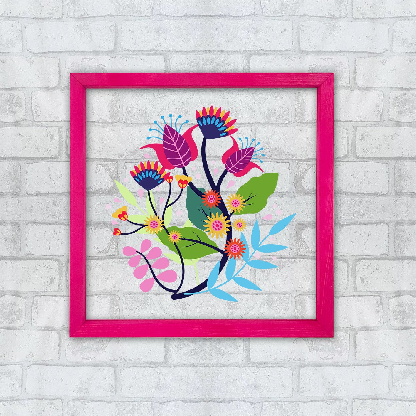 Quadro Decorativo Multicolor com Moldura de Madeira - Impressão Digital UV em Vidro 32x32cm