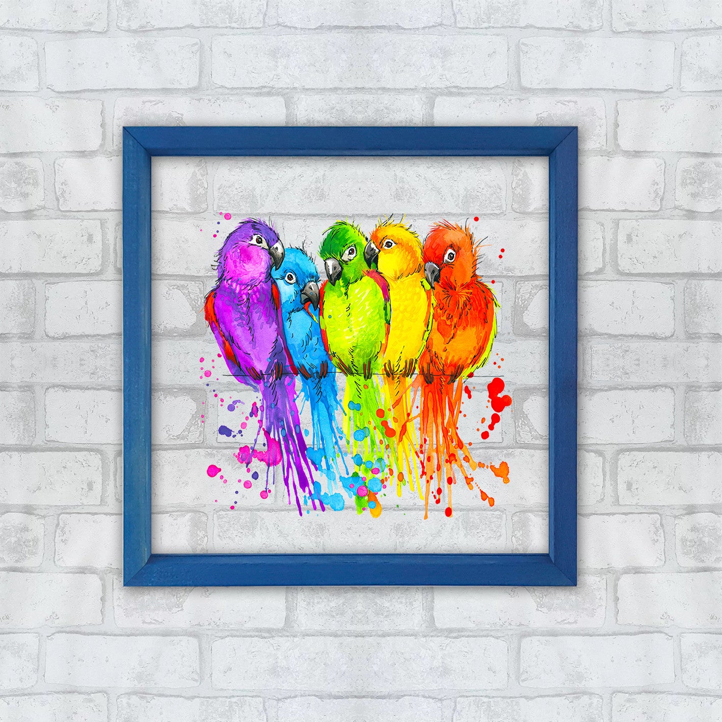 Quadro Decorativo Multicolor com Moldura de Madeira - Impressão Digital UV em Vidro 32x32cm