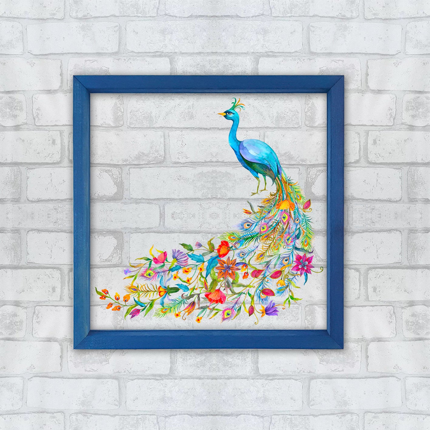 Arte Decorativa Emoldurada Multicolor 32x32cm - Impressão Digital UV em Vidro com Moldura de Madeira