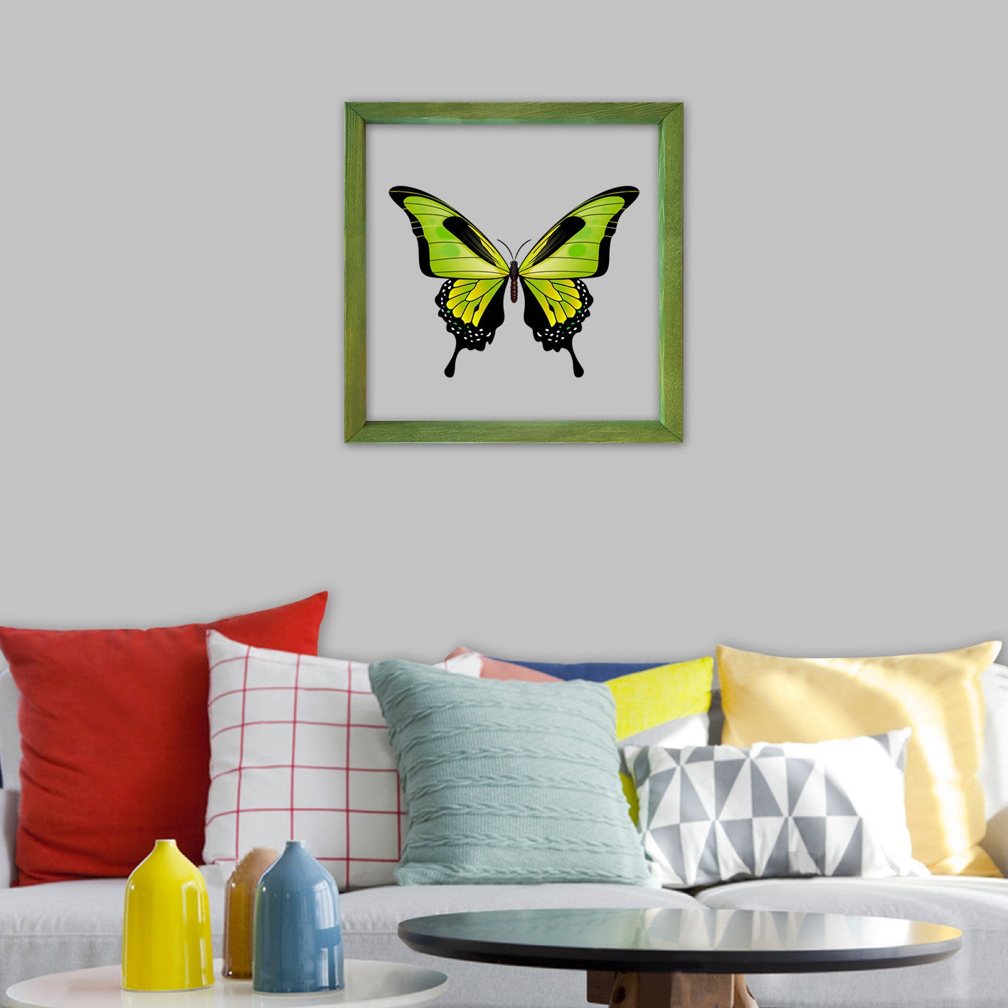 Quadro Decorativo Multicolor com Moldura de Madeira - Impressão Digital UV em Vidro 32x32cm