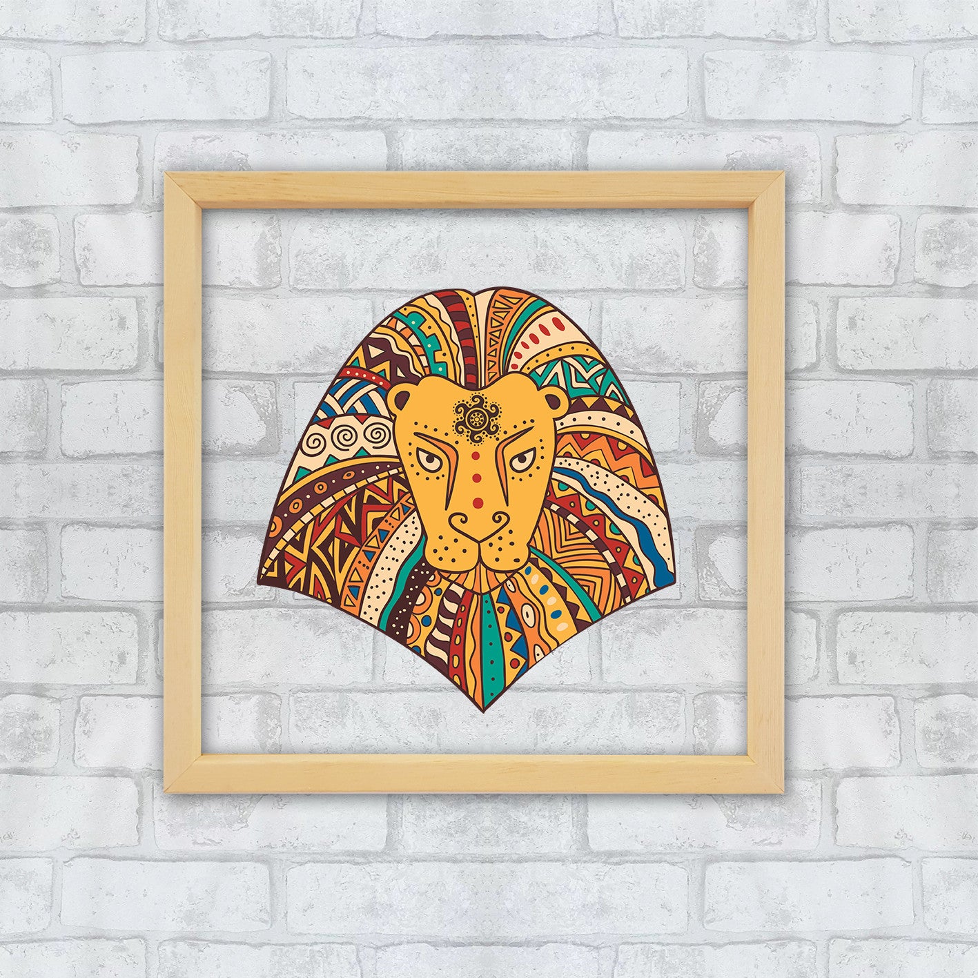 Quadro Decorativo Multicolor com Moldura de Madeira - Impressão Digital UV em Vidro 32x32cm