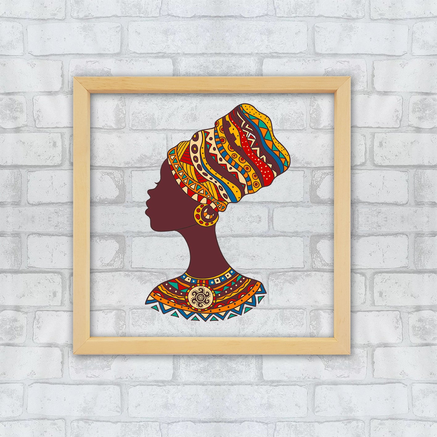 Quadro Decorativo Multicolor com Moldura de Madeira 32x32cm - Impressão Digital UV em Vidro 3mm