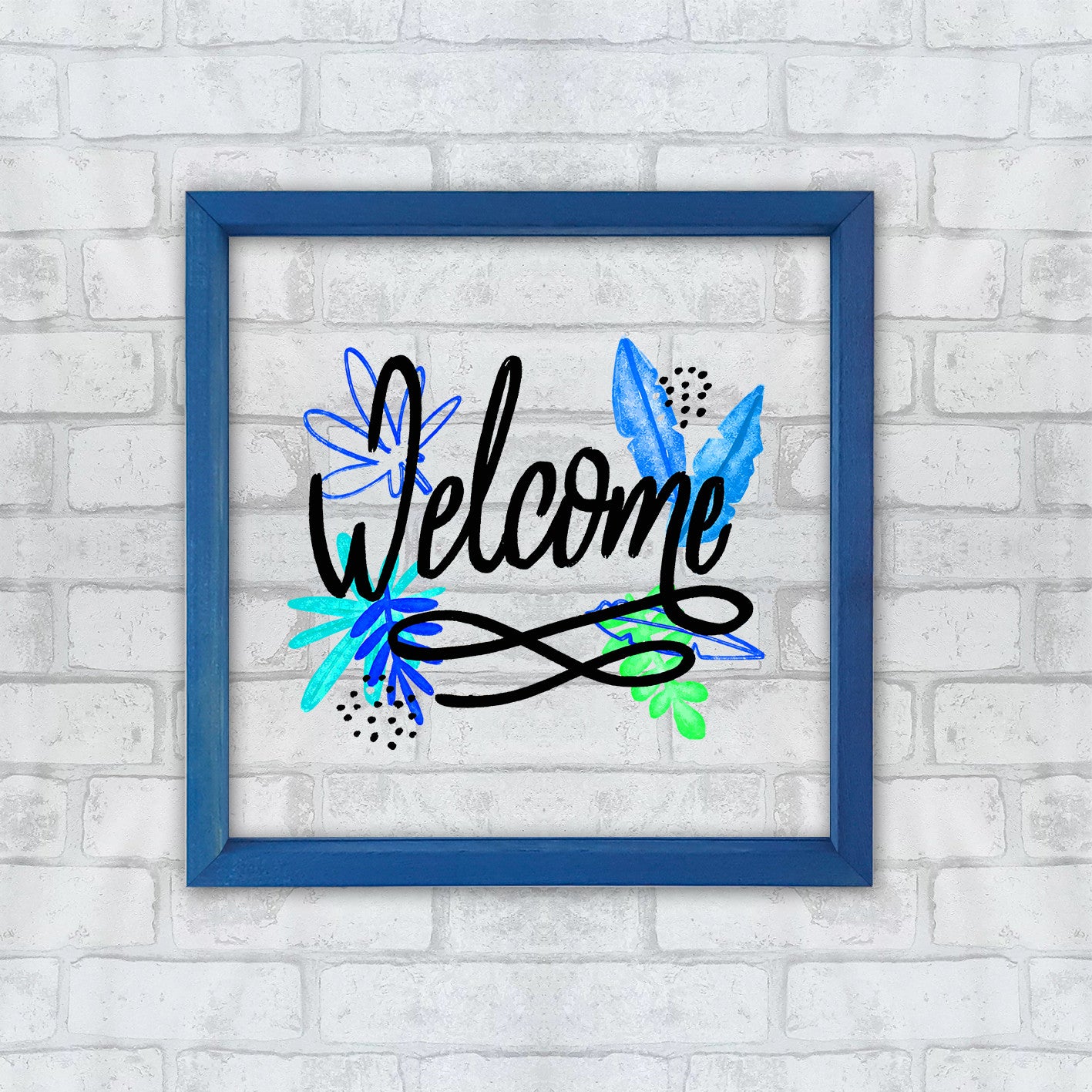 Arte Decorativa Emoldurada Multicolor 32x32cm - Impressão Digital UV em Vidro com Moldura de Madeira