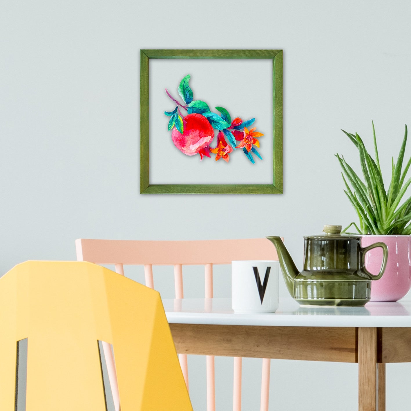 Quadro Decorativo Multicolor com Moldura de Madeira - Impressão Digital UV em Vidro 32x32cm