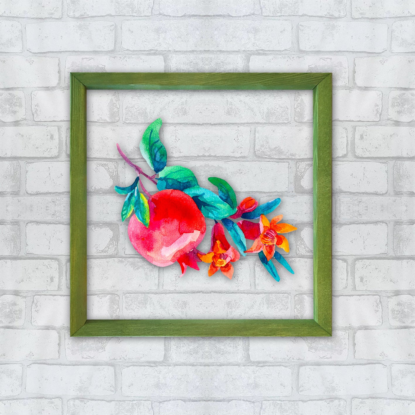 Quadro Decorativo Multicolor com Moldura de Madeira - Impressão Digital UV em Vidro 32x32cm
