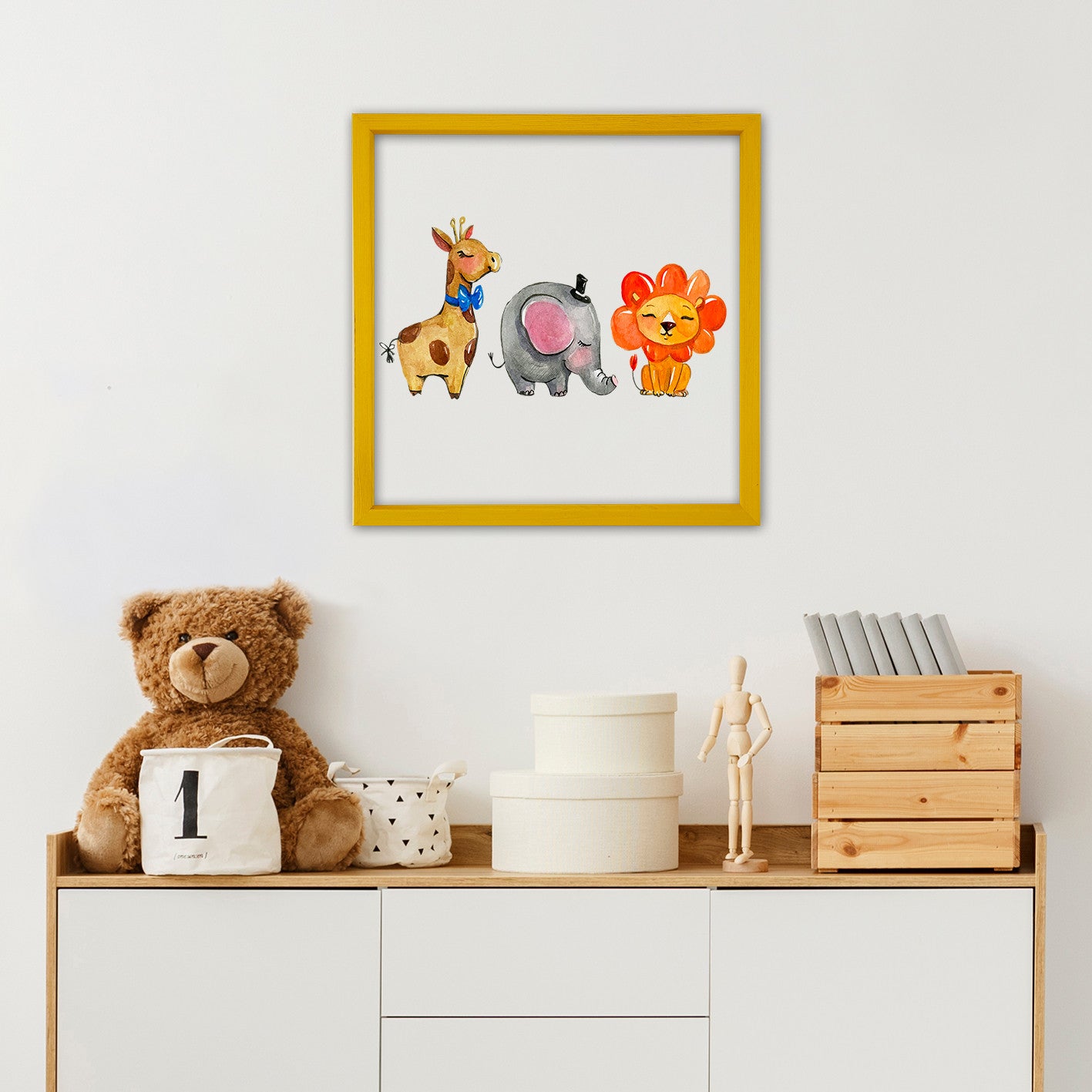 Arte Decorativa Emoldurada Multicolor 32x32cm - Impressão Digital UV em Vidro com Moldura de Madeira