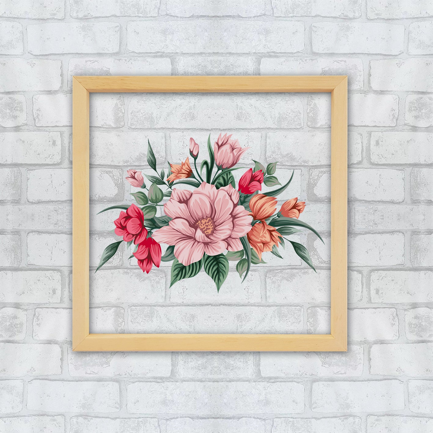 Arte Decorativa Emoldurada Multicolor 32x32cm - Impressão Digital UV em Vidro com Moldura de Madeira