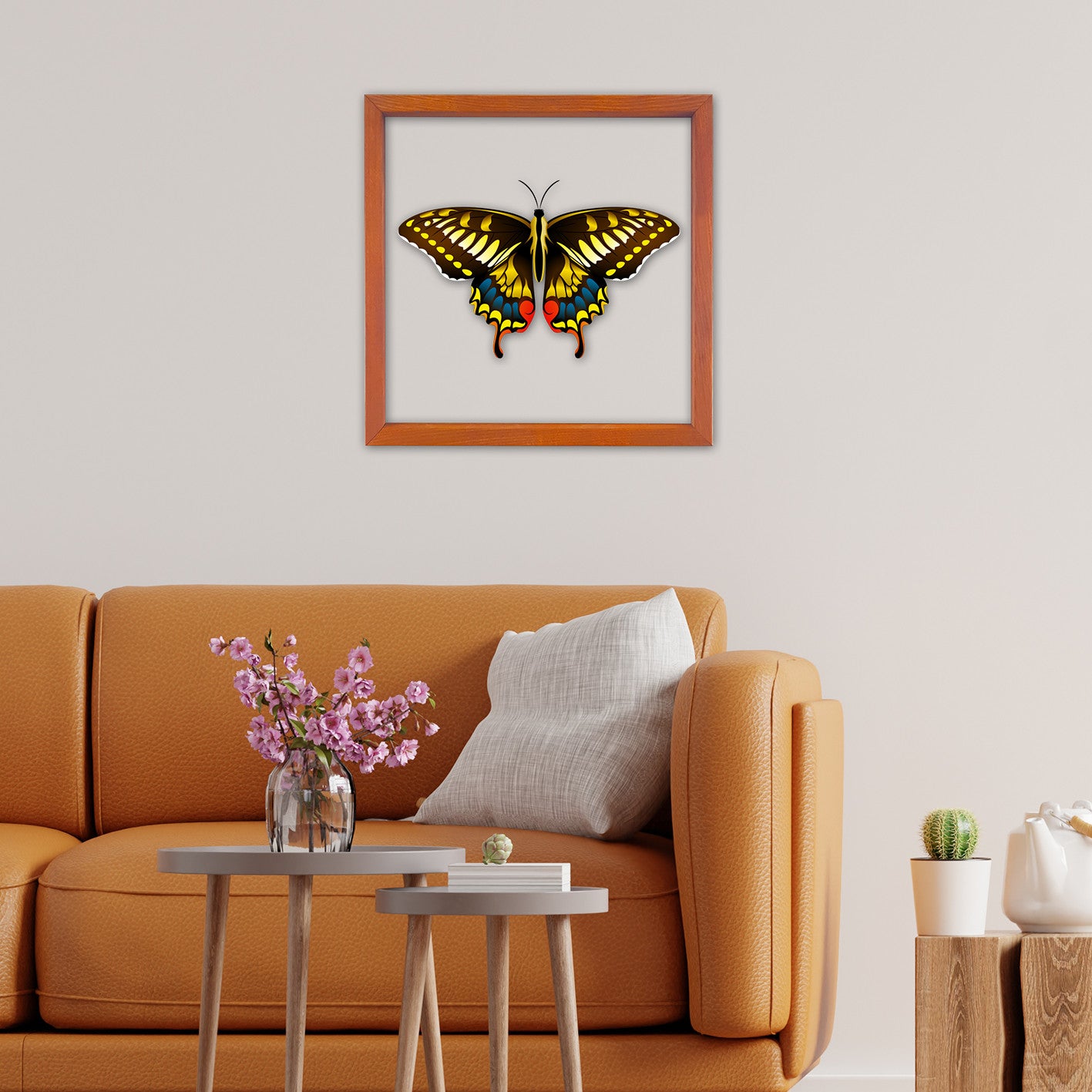 Quadro Decorativo Multicolor com Moldura de Madeira 32x32cm - Impressão Digital UV em Vidro 3mm