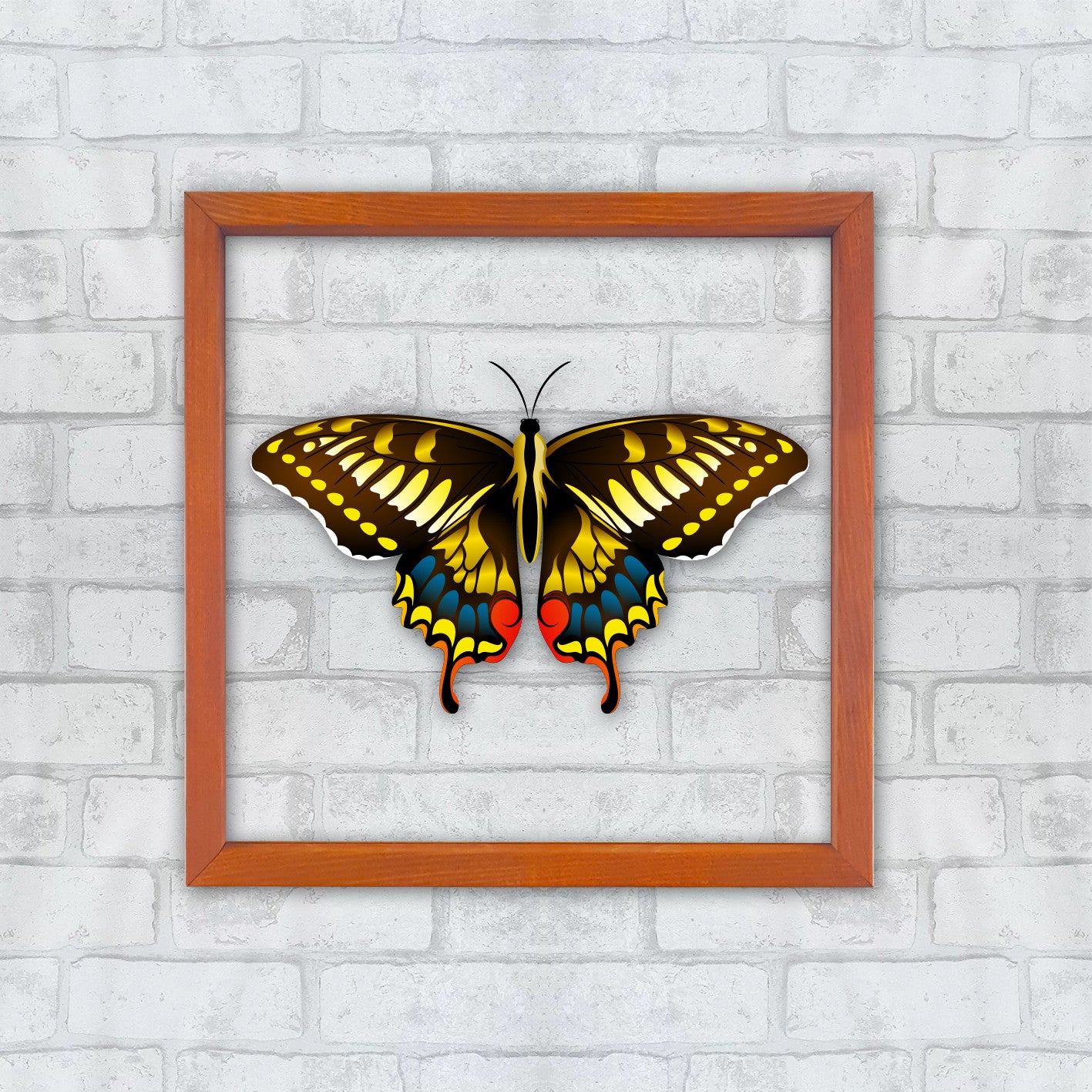 Quadro Decorativo Multicolor com Moldura de Madeira 32x32cm - Impressão Digital UV em Vidro 3mm