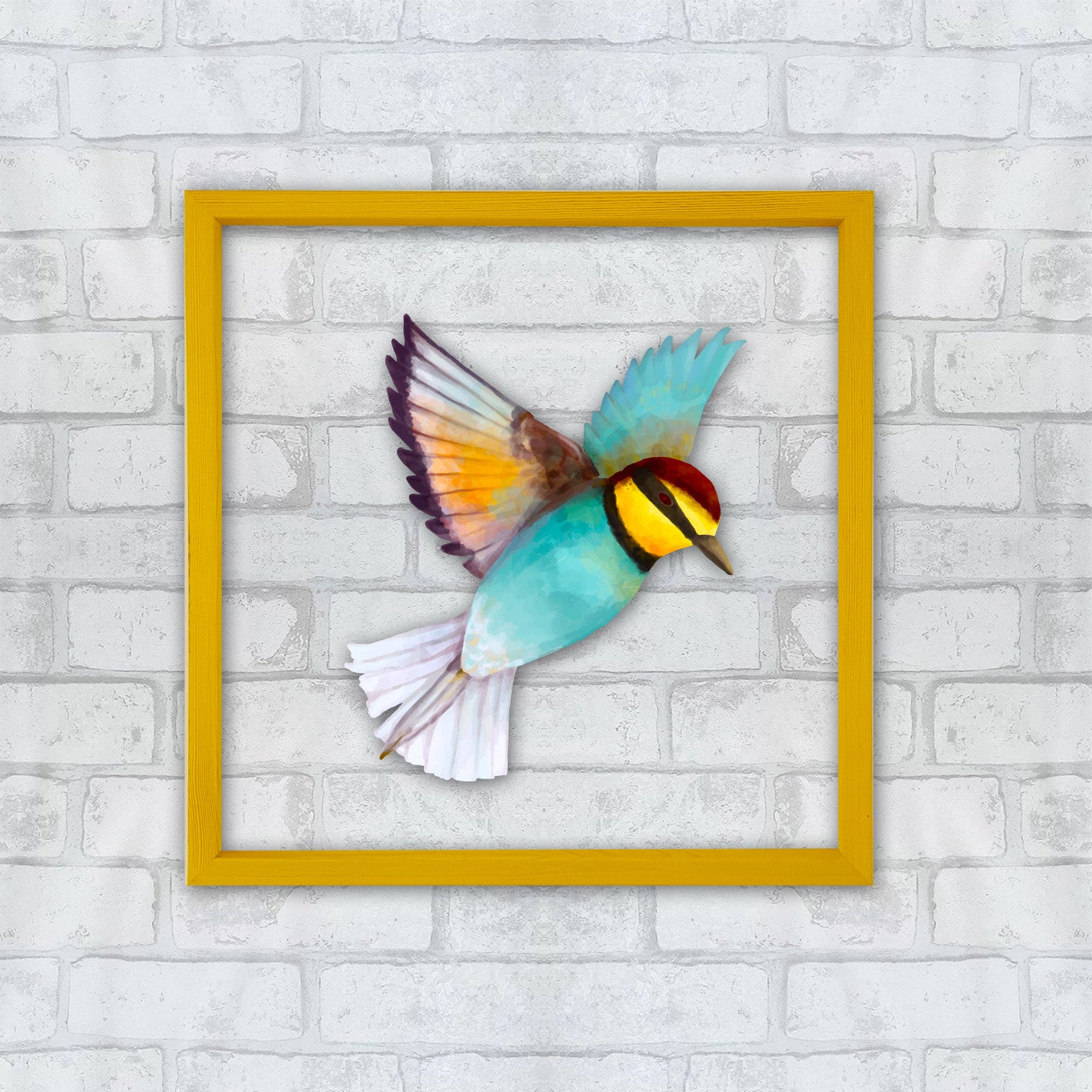 Arte Decorativa Emoldurada Multicolor 32x32cm - Impressão Digital UV em Vidro com Moldura de Madeira