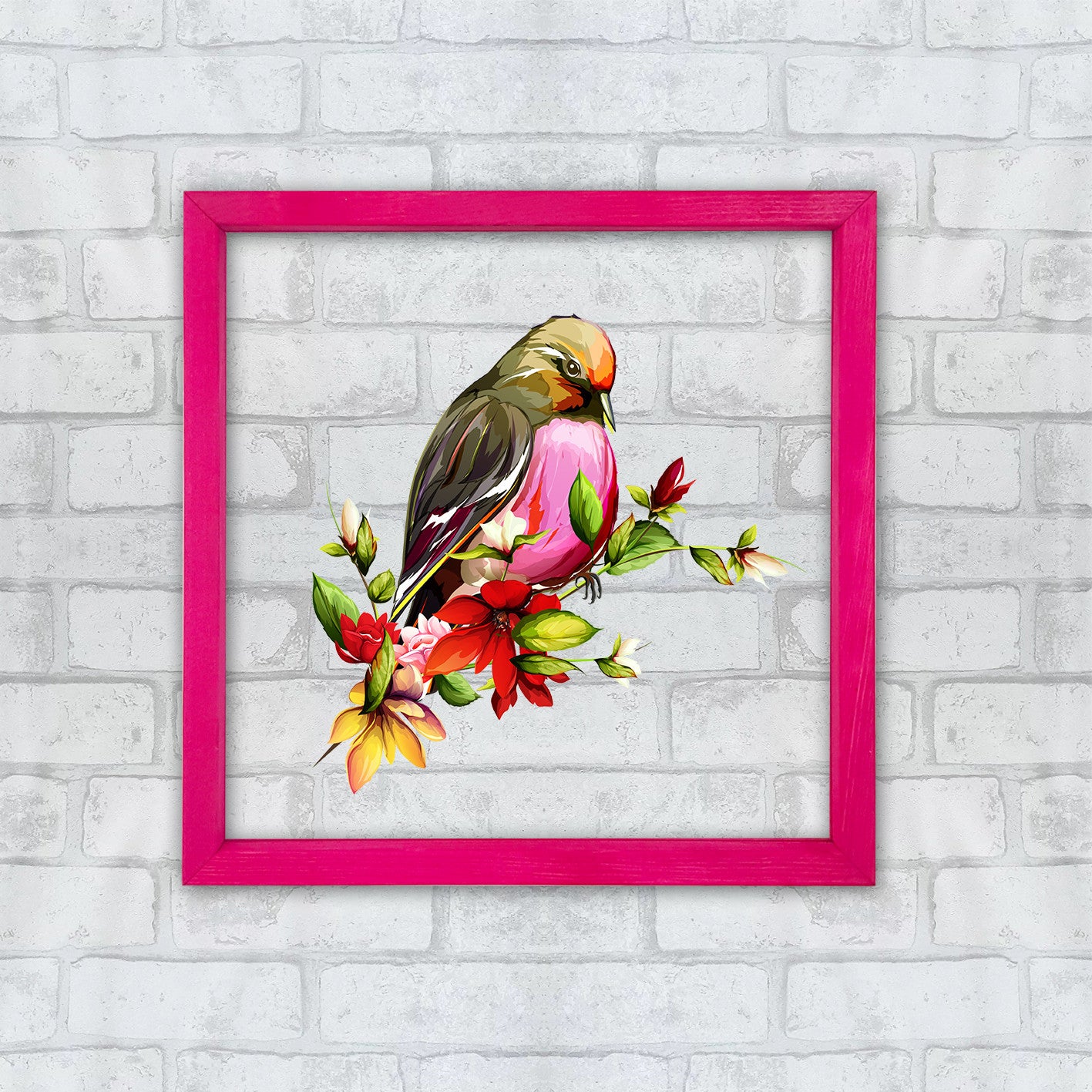 Quadro Decorativo Multicolor com Moldura de Madeira - Impressão Digital UV em Vidro 32x32cm