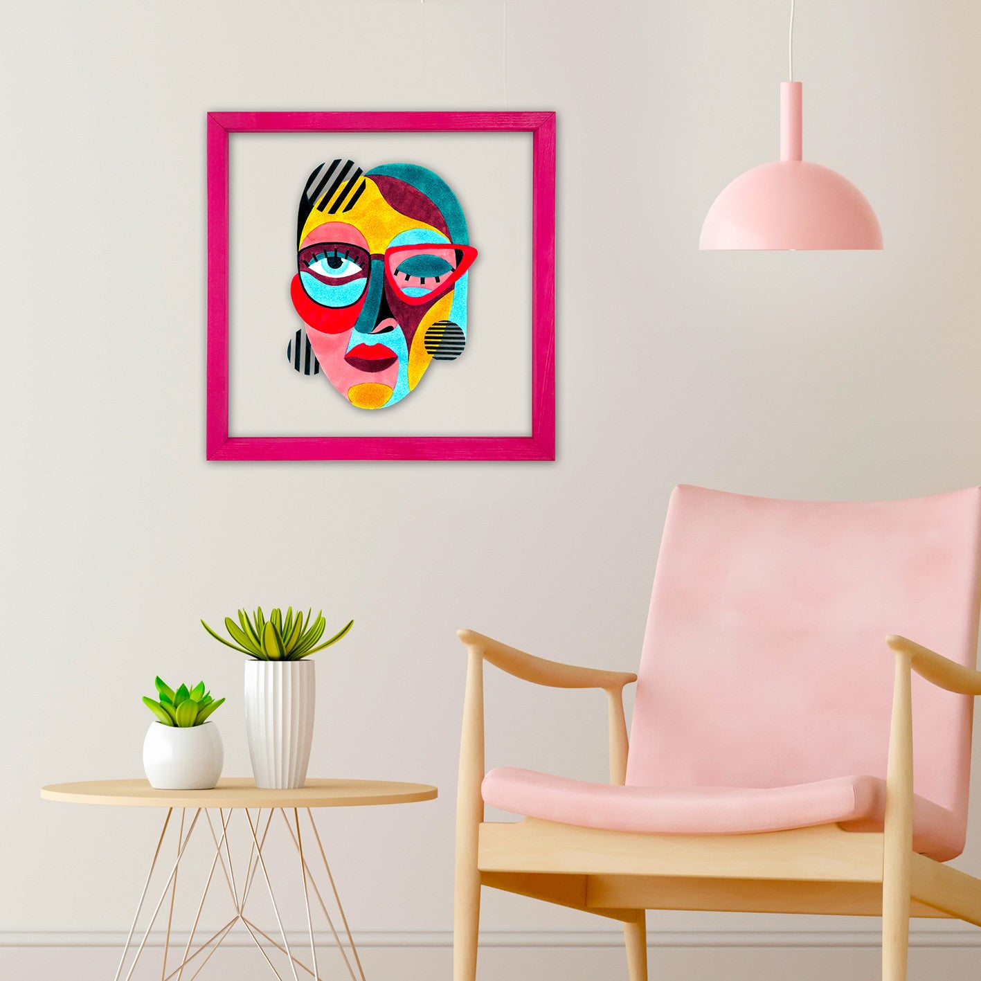 Quadro Decorativo Multicolor 32x32cm com Moldura de Madeira e Vidro UV - CAM87979