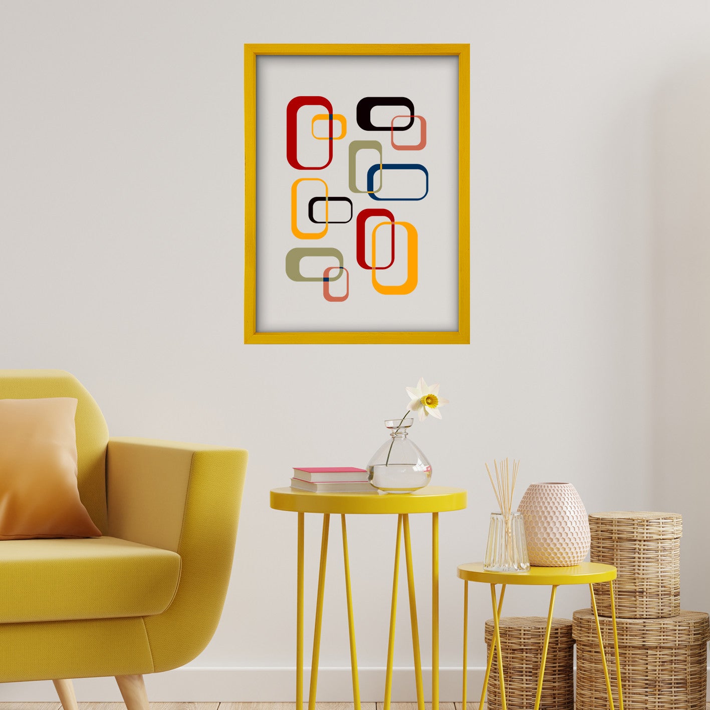 Quadro Decorativo Multicolor com Moldura de Madeira - Impressão Digital UV em Vidro 32x42cm