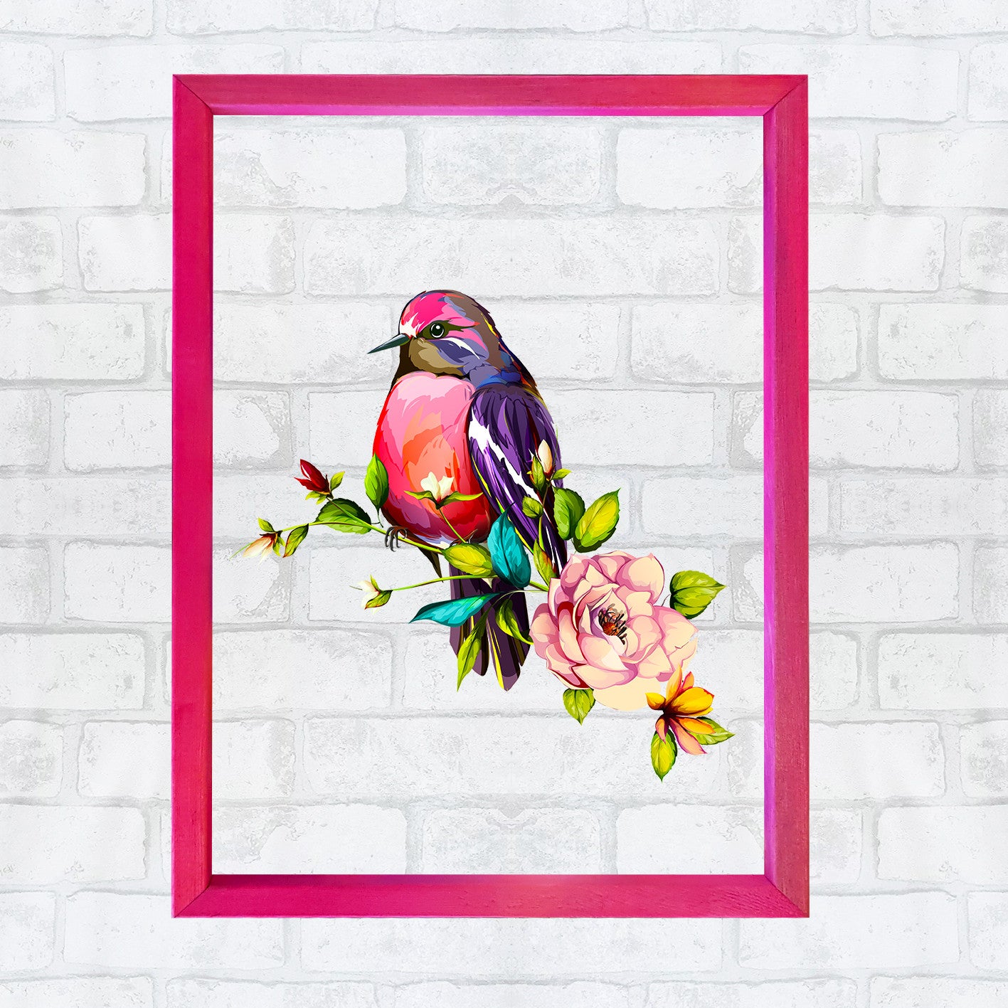 Quadro Decorativo Multicolor com Moldura de Madeira - Impressão Digital UV em Vidro 32x42cm