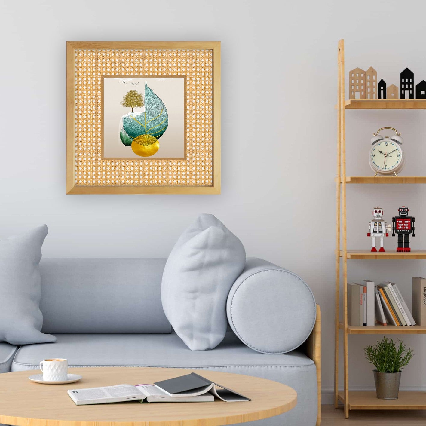 Arte Decorativa Emoldurada 32x32cm - Impressão Digital UV em Vidro 4mm com Moldura de Madeira Multicolor