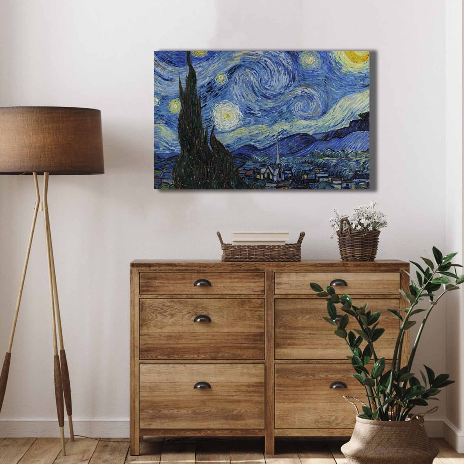 Pintura decorativa em tela de Vincent van Gogh, 45 x 70 cm, 100% tela, moldura 100% madeira (2,8 cm de espessura) | Perfeito para amantes de decoração e arte